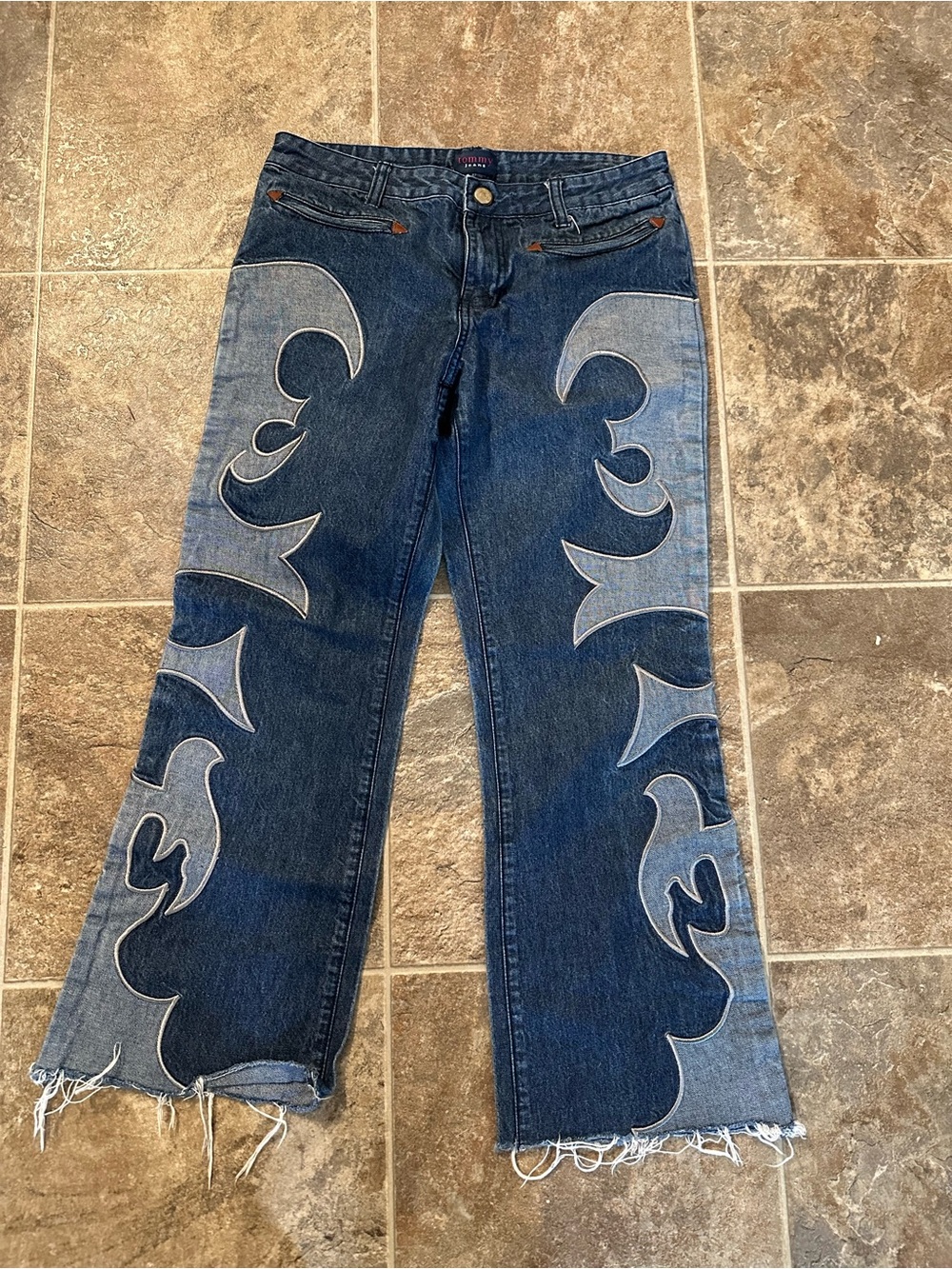 Tommy Hilfiger Two-Tone Blue Flare Jeans with Flame Appliqué